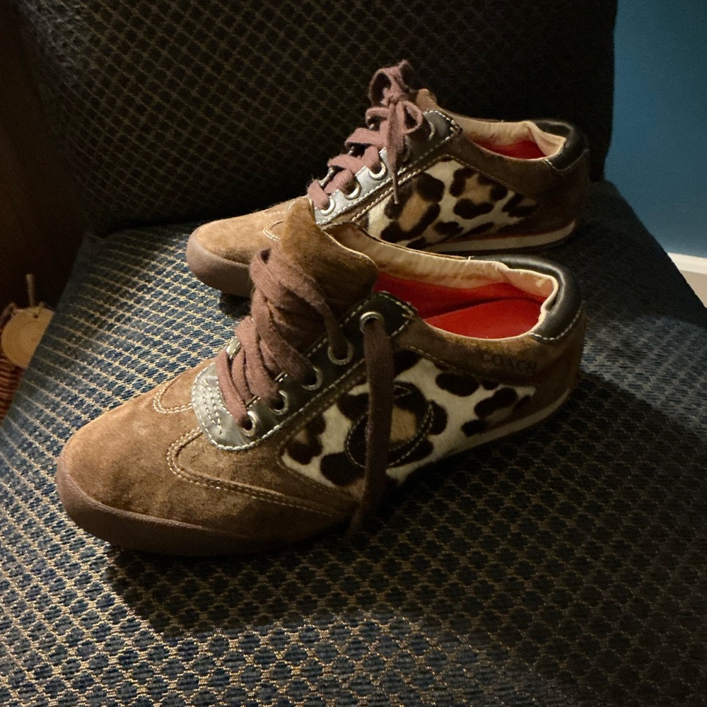 Coach Brown and Leopard Print Sneakers